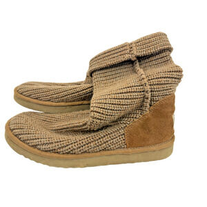 UGG Australia Classic Cardy Sweater Boots Brown Knit Women’s 10 Fold Over